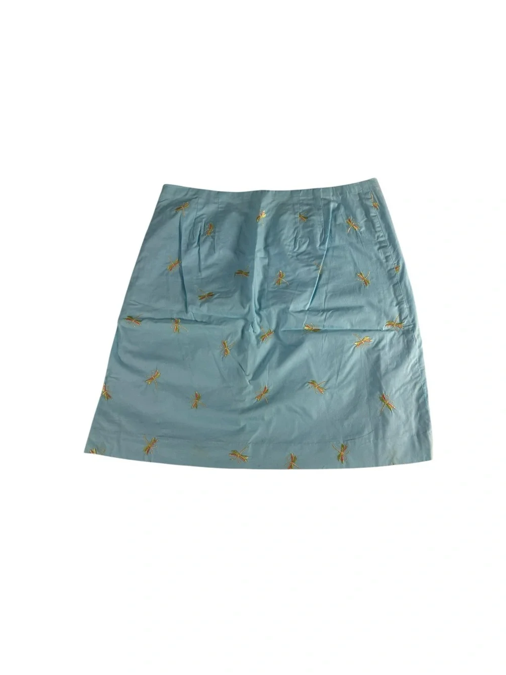 Talbots Petites Dragonfly Embroidered A-Line Skirt Blue Cotton 8P NWT